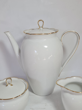 Чайный набор винтажный Seltmann Weiden Bavaria / 48 er, серия Inka, золотой декор, чайник, молочник, сахарница, фарфор, Германия, 1960-70гг.
