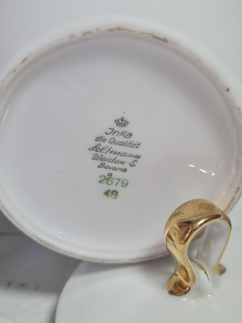 Чайный набор винтажный Seltmann Weiden Bavaria / 48 er, серия Inka, золотой декор, чайник, молочник, сахарница, фарфор, Германия, 1960-70гг.