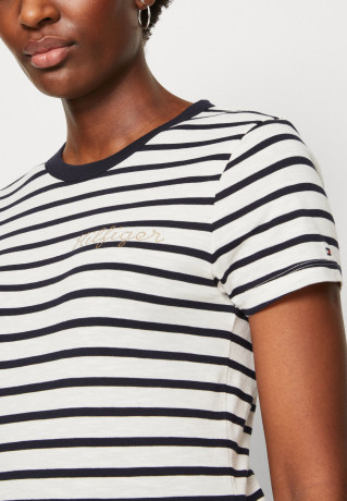 Tommy Hilfiger SLIM GOLD C-NK SS Print T-shirt white/desert sky SLIM GOLD C-NK SS Футболка с принтом белое/пустынное небо