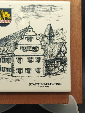 Панно декоративное винтажное Rupo "Ратуша в Маульбронне", керамич.плитка/дерево, 19 х 19 см, Германия, 1970-90гг.