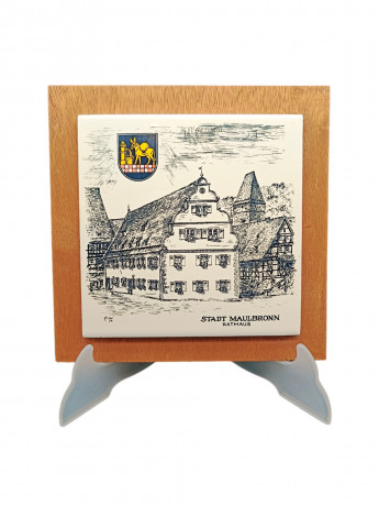 Панно декоративное винтажное Rupo "Ратуша в Маульбронне", керамич.плитка/дерево, 19 х 19 см, Германия, 1970-90гг.