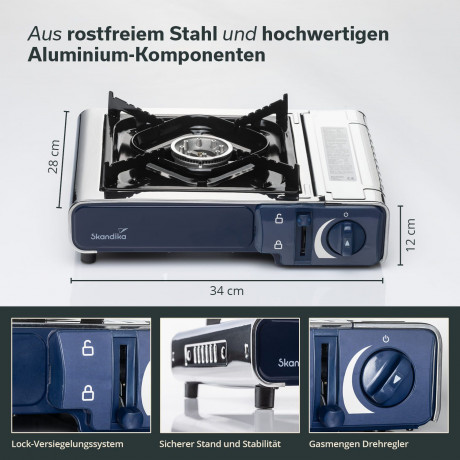 Skandika Skandika Gaskocher Brann 1-flammig, (1-St), robuster Campingkocher fur Gaskartuschen MSF-1A 227 g, Edelstahl  Газовая плита Skandika Brann 1 пламя, (1 шт.), прочная походная плита для газовых баллончиков MSF-1A 227 г, нержавеющая сталь