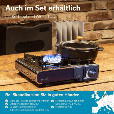 Skandika Skandika Gaskocher Brann 1-flammig, (1-St), robuster Campingkocher fur Gaskartuschen MSF-1A 227 g, Edelstahl  Газовая плита Skandika Brann 1 пламя, (1 шт.), прочная походная плита для газовых баллончиков MSF-1A 227 г, нержавеющая сталь