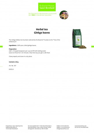 Krauterhaus Sanct Bernhardt Herbal tea Ginkgo Гинкго leaves, 120 г