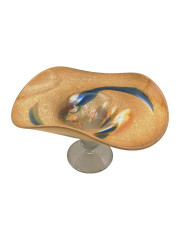 Фруктовница на ножке в бежево-синих тонах Joska Glas винтажная, стекло, 26 см, Германия, 1960-80гг.