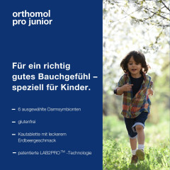 Orthomol Pro junior Kombination darmsymbionten und Vitamin C, 30st х 2packs, Высокоэффективный пробиотик с бифидобактериями, лактобактериями и витамином С, жевательные таблетки со вкусом клубники, для детей с 4ех лет, 30шт x 2 упаковки (курс на 60 дней)