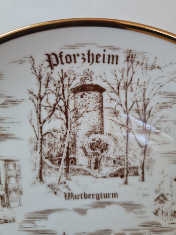 Декоративная тарелка Kurt Olschlager, белый фарфор с изображениями г. Пфорцхайм, 19,5 x 2 см, Германия, 1960-70гг.