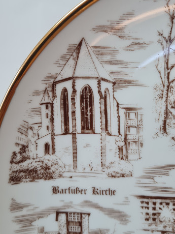 Декоративная тарелка Kurt Olschlager, белый фарфор с изображениями г. Пфорцхайм, 19,5 x 2 см, Германия, 1960-70гг.