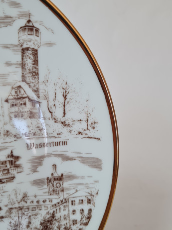 Декоративная тарелка Kurt Olschlager, белый фарфор с изображениями г. Пфорцхайм, 19,5 x 2 см, Германия, 1960-70гг.