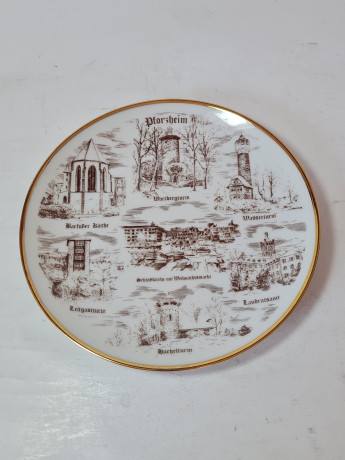 Декоративная тарелка Kurt Olschlager, белый фарфор с изображениями г. Пфорцхайм, 19,5 x 2 см, Германия, 1960-70гг.