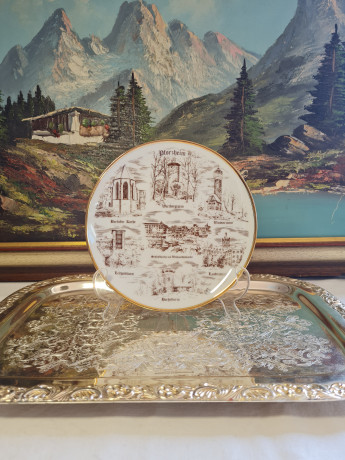 Декоративная тарелка Kurt Olschlager, белый фарфор с изображениями г. Пфорцхайм, 19,5 x 2 см, Германия, 1960-70гг.