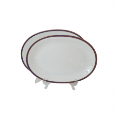 Набор тарелок винтажных PMR Jager &amp; Co Bavaria, белый фарфор с золотисто-голубым узором, 36 x 26 x 3 см и 33,5 x 23,5 x 3 см, Германия, 1960-70гг.