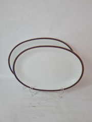 Набор тарелок винтажных PMR Jager &amp; Co Bavaria, белый фарфор с золотисто-голубым узором, 36 x 26 x 3 см и 33,5 x 23,5 x 3 см, Германия, 1960-70гг.