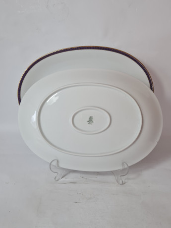 Набор тарелок винтажных PMR Jager & Co Bavaria, белый фарфор с золотисто-голубым узором, 36 x 26 x 3 см и 33,5 x 23,5 x 3 см, Германия, 1960-70гг.