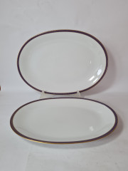 Набор тарелок винтажных PMR Jager &amp; Co Bavaria, белый фарфор с золотисто-голубым узором, 36 x 26 x 3 см и 33,5 x 23,5 x 3 см, Германия, 1960-70гг.