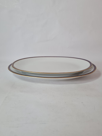 Набор тарелок винтажных PMR Jager & Co Bavaria, белый фарфор с золотисто-голубым узором, 36 x 26 x 3 см и 33,5 x 23,5 x 3 см, Германия, 1960-70гг.