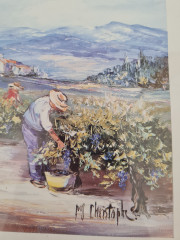 Картина винтажная "Сбор винограда" М.Кристоф, 35 x 28,5 см, Германия, 1960-70гг.