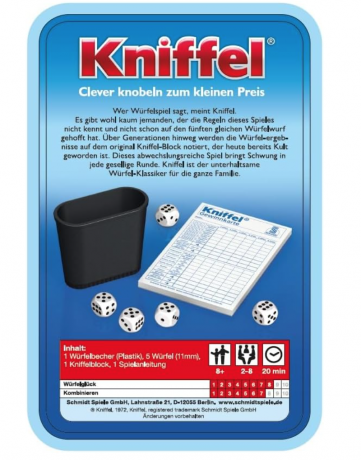 Schmidt Spiele 51203 Kniffel, Настольная игра Книффель дорожная (Германия) 51203 Kniffel, игра в кости, от 2 до 8 игроков, от 8 лет