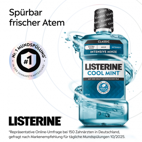 Listerine Mundspuelung Cool Mint XXL, 1000 ml, Listerine ополаскиватель для полости рта Cool Mint XXL с интенсивным мятным вкусом, 1000 мл
