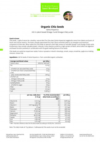 Krauterhaus Sanct Bernhardt Organic Chia Seeds1 kg