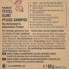 SANTE FAMILY Festes Glanz Pflege-Shampoo Bio-Birkenblatt &amp; pflanzliches Protein, 60 g, Санте Твёрдый шампунь Family для блеска волос с био-берёзой и растительными протеинами, 60 г