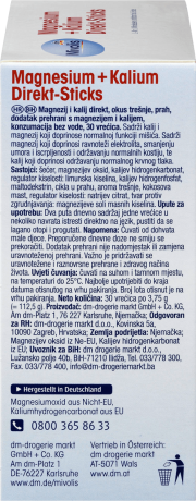 Mivolis Magnesium + Kalium Direkt-Sticks Магний + Калий в стиках для снижения утомляемости и нормальной функции мышц, 30 шт