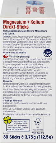 Mivolis Magnesium + Kalium Direkt-Sticks Магний + Калий в стиках для снижения утомляемости и нормальной функции мышц, 30 шт