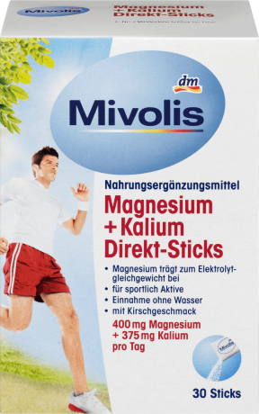 Mivolis Magnesium + Kalium Direkt-Sticks Магний + Калий в стиках для снижения утомляемости и нормальной функции мышц, 30 шт