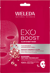 WELEDA Exo Boost Firm &amp; Lift Tuchmaske Granatapfel, 20 ml, Тканевая маска Exo Boost Firm &amp; Lift с гранатом и пептидами маки для увлажнения лица, 20 мл