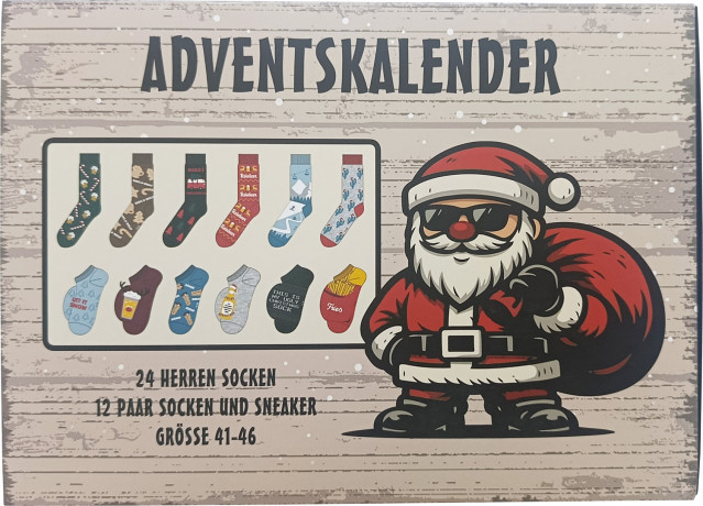 Herren Socken Adventskalender 2026, Мужской адвент-календарь 2026 с носками, 12 пар, размер 41–46