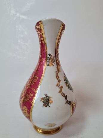 Flankenhammer Fless Bavaria Винтажная Ваза-кувшин с гербом и обильной позолотой "Ленггрис", 14см х 9см, Германия, 1950-60гг.