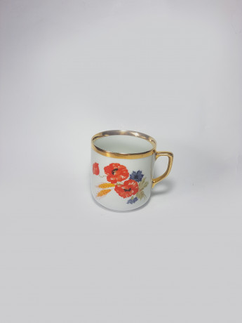 Royal Dux Bohemia Czechoslovakia Чашка с ручкой "Красные маки" с позолоченной цифрой 70, 9,5см x 12см, Чехословакия, 1960-70гг.