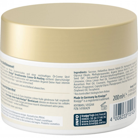 Kneipp Verwoehnendes Creme-Oel-Peeling, 200 ml, Kneipp питательный сахарный скраб для тела с аргановым маслом и маслом камелии, 200 мл