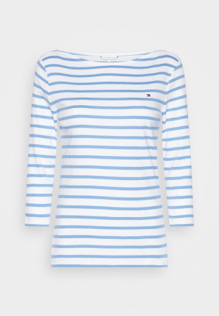 Tommy Hilfiger SLIM BOAT Neck 3/4 Sleeve Long sleeved top sky cloud/white SLIM BOAT Neck Рукав 3/4 Топ с длинными рукавами небо облако/белый
