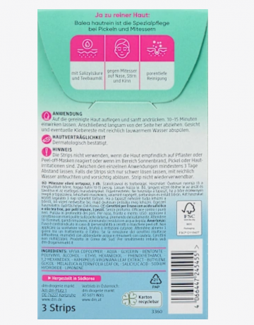 Balea Anti-Mitesser Nosestrips Hautrein, 3 St Полоски для носа против черных точек 3штуки