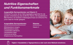 Orthomol Pro junior Kombination ausgewahlter darmsymbionten und Vitamin C, 10 Kautabletten, Высокоэффективный пробиотик с бифидобактериями, лактобактериями и витамином С, жевательные таблетки со вкусом клубники, для детей с 4ех лет, 10шт