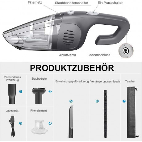 TUABUR TUABUR Akku-Handstaubsauger 8000PA Handstaubsauger, kabellos, starke Saugkraft, nass und trocken, Ausgestattet mit 2200-mA-Akku, 4-in-1-Multifunktions-Handstaubsauger, Geeignet fur Tierhaare, Autoinnenraume, Staub, Buro- und Heimreinigung Asche Бес