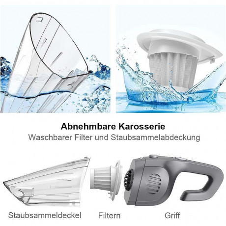 TUABUR TUABUR Akku-Handstaubsauger 8000PA Handstaubsauger, kabellos, starke Saugkraft, nass und trocken, Ausgestattet mit 2200-mA-Akku, 4-in-1-Multifunktions-Handstaubsauger, Geeignet fur Tierhaare, Autoinnenraume, Staub, Buro- und Heimreinigung Asche Бес