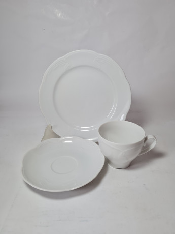 Набор посуды для кофе винтажный на 3 персоны Schumann, белый фарфор с фактурным узором, Германия, 1960-70гг.