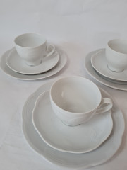 Набор посуды для кофе винтажный на 3 персоны Schumann, белый фарфор с фактурным узором, Германия, 1960-70гг.