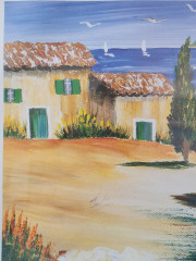 Картина винтажная "Дом на берегу" М.Кристоф, 35 x 28,5 см, Германия, 1960-70гг.