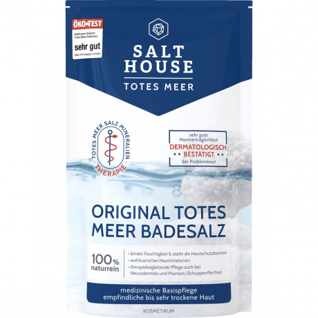 SALTHOUSE Original Totes Meer Badesalz, 500 g, SALTHOUSE оригинальная соль Мёртвого моря Original Totes Meer Badesalz с кальцием, магнием, калием и бромом для восстанавливающей ванны, 500 г