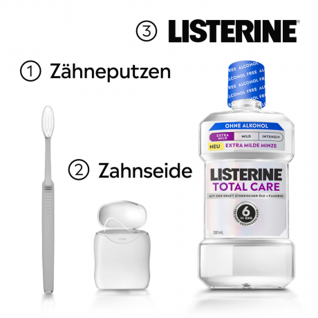 Listerine Mundspuelung Total Care Extra Mild, 500 ml, Listerine ополаскиватель для полости рта Total Care Extra Mild без спирта, особо мягкий вкус, защита 6 в 1, 500 мл