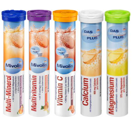 Mivolis Brausetabletten SET 5x20 St., Миволис НАБОР Мультиминералы+Мультивитамины+Витамин C+Кальций+Магний, 5х20 шт