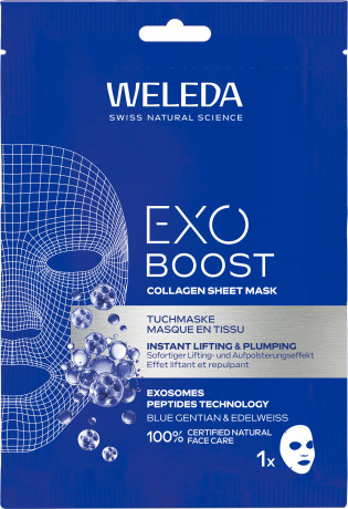 WELEDA Exo Boost Collagen Tuchmaske Blauer Enzian, 20 ml, Тканевая маска Exo Boost Collagen с синей горечавкой и комплексом Collagen+ Active, 20 мл