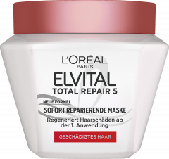 L'Oreal Paris Elvital Total Repair 5 Sofort Reparierende Maske, 300 ml, Восстанавливающая маска с церамидом для повреждённых волос, укрепление, мягкость и блеск за 3 минуты, 300 мл