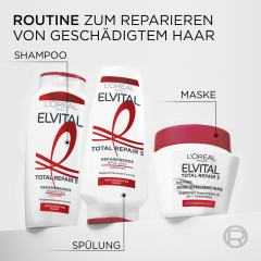 L'Oreal Paris Elvital Total Repair 5 Sofort Reparierende Maske, 300 ml, Восстанавливающая маска с церамидом для повреждённых волос, укрепление, мягкость и блеск за 3 минуты, 300 мл