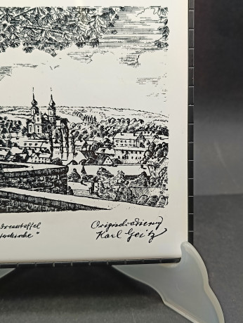 Панно декоративное винтажное Meissen с видами Германии, керамич.плитка, в оловянной раме, 16 х 16 см, ГДР, 1970-80гг.