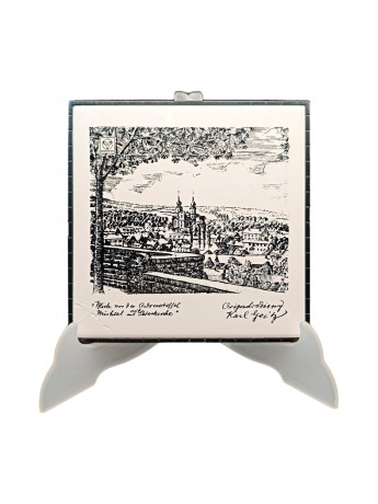 Панно декоративное винтажное Meissen с видами Германии, керамич.плитка, в оловянной раме, 16 х 16 см, ГДР, 1970-80гг.