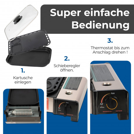 ZMC ZMC Gaskocher 2in1 Gas Kocher Campingkocher + Grillplatte + Grillpfanne Gasgrill, (Gasbrenner Tischgrill inkl. Transportkoffer fur:Indoor/Outdoor Warmeleistung: 2,1KW), + 4x 227g MSF-1a Gaskartuschen Tragbarer Camping Kocher Herd Gaskocher Газовая пл